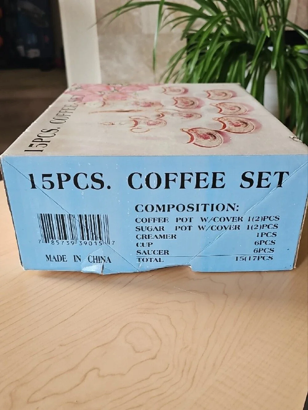 15-Piece Pink Floral Porcelain Coffee Set with Gold Accents
